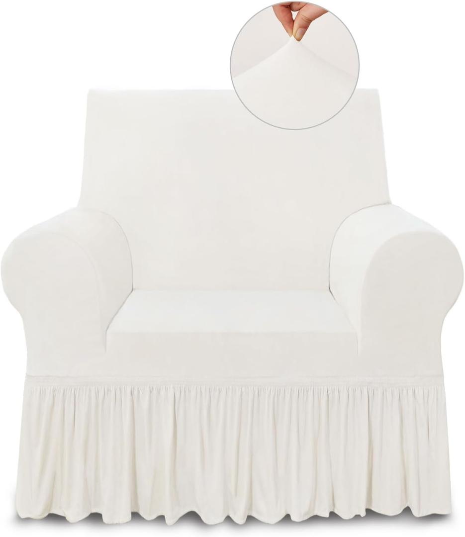 NICEEC Armchair Cover Super Soft 1-Piece White Armchair Slipcover Stretch Universal Spandex Couch Covers for Living Room Easy Fit Washable Furniture Sofa Protector with Skirt (Small)