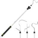 Clothes Hook Pole, High Reach Garment Hook 38 - 63 Telescoping Pole with 3 Hooks and Foam Handle for Hanging Clothes String Lights Plants Grabbing Trunk Cargo Shelf Items