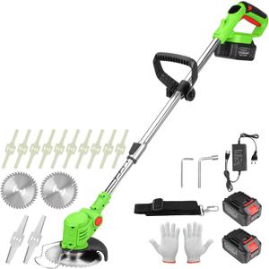 Electric Weed Wacker Cordless, 4-in-1 Cordless Weed Wacker, Battery Powered Weed Eater String, 21V Electric Weed Eater, for Lawn, Bush Trimming(with 2 x 4.0Ah Batteries and Fast Charger Included)