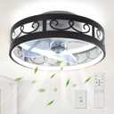 Ceiling Fans with Lights and Remote,19.7inch Fan Lights Ceiling fixtures,6 Speed Dimmable LED Black Caged Ceiling Fan with Light, Low Profile Ceiling Fan for Bedroom Living Room Dining Room