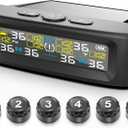 RV Trailer Tire Pressure Monitoring System w/Solar Charge,TPMS w/6 External sensors & 6 Alarm Modes,LCD Real-time Display,Auto Sleep Mode,Tire Pressure Sensors for RV Trailer Truck Pickup(0-144 PSI)