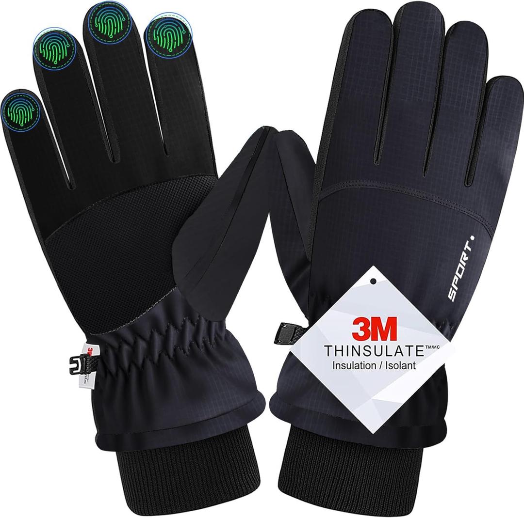 Winter Gloves for Men and Women, Thermal Touchscreen Warm Gloves with Windproof & Grip, for Running Cycling Skiing Hiking Driving Outdoor Sports (Medium, Black)