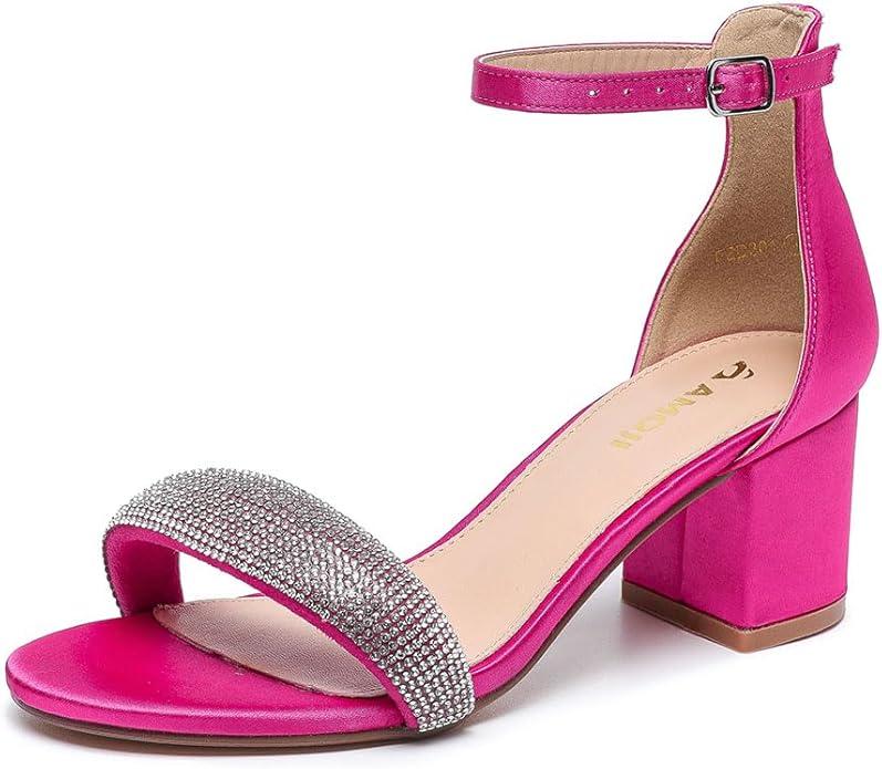Amoji Women's 2.5 Inch Low Heel Ankle Strap Dressy Sandals 301, Size 37.5