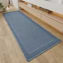 RESARE Waffle Bathroom Runner Rugs, Super Absorbent Bath Mat Non Slip Washable Quick Dry, Upgraded Ultra Soft Boho Bath Rugs with Tassels for Hallway Bedroom Laundry Room, 2'x6'(24"x72"), Blue