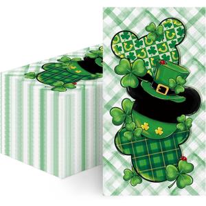 RiVolTa St Patricks Day Napkins - 100 Pcs Green Shamrock Lucky Clover Napkin Disposable Paper Cute Mouse Guest Cocktail Beverage Party Supplies Irish Holiday Dinner Decorative Table Home Kitchen Decor