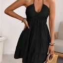 SOLY HUX Women's Summer Mini Dress Halter Backless Sleeveless A Line Ruffle Hem Flowy Cami Dresses Sundress (Black, M)