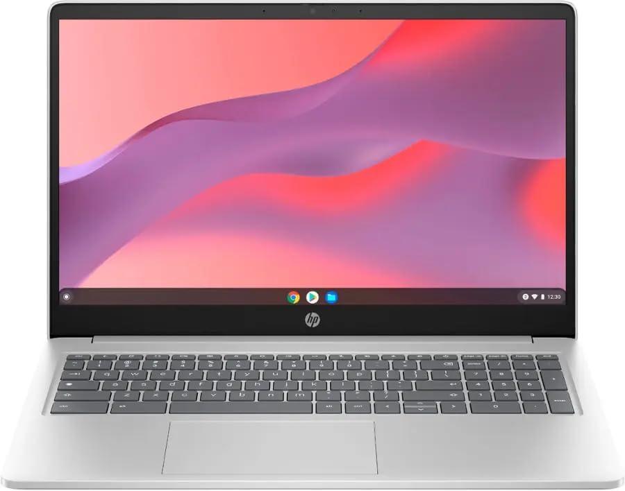 HP Chromebook 15a-nb0013dx Laptop for Student and Business, 15.6'' HD Display, Intel Processor N200, 8GB DDR5 RAM, 64GB eMMC, Up to 10H Long Battery Life, Chrome OS, Natural Silver