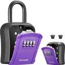 Puroma Key Lock Box, Portable Combination Lockbox Wall-Mounted Key Storage Box for House Keys, Resettable Code Safe Security Lock Box for Home, Office, Apartment Spare Key Storage (1 Pack, Purple)