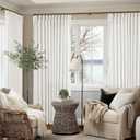 Pinch Pleated Linen 108 Inch Curtains 70 Inch Width for Living Room Divider Light Filtering Ivory Beige White Extra Wide Patio Curtains for Sliding Door Balcony Floor to Ceiling Picture Window 70x108