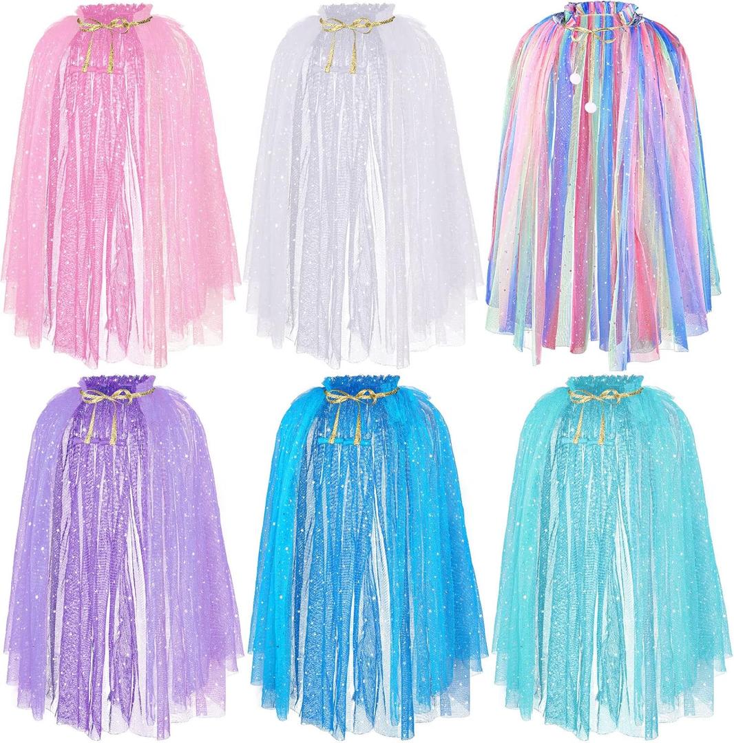 JaGely 4 Pcs Princess Cape Cloaks Girls Fairy Tulle Cape Kids Princess Costume Accessories for Little Girls Cosplay Birthday Party Dressing Up