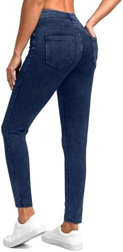 Rammus Jeggings Pull on Stretchy Jeans for Women High Waisted Skinny Jean Leggings Tummy Control Denim Pants with Pockets Size M