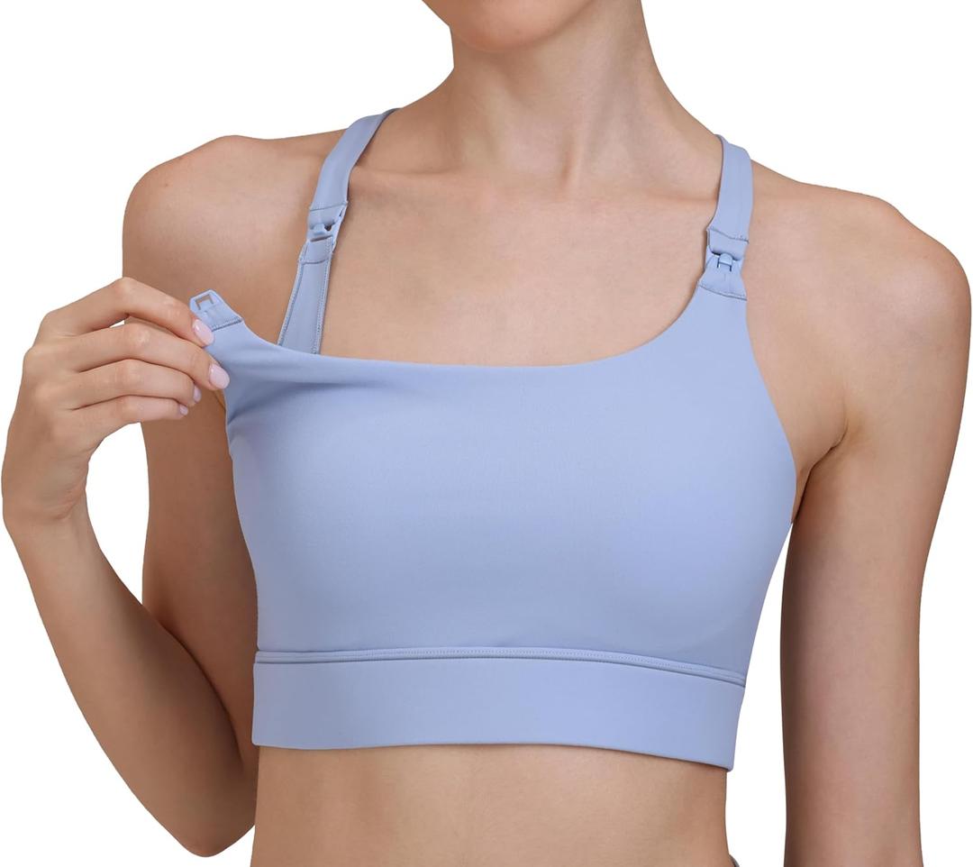 Nursing Bras for Breastfeeding Nursing Sports Bra Crop Top Sexy Crisscross Back Workout Yoga Maternity Sports Bras (XX-Large, Light Blue)