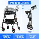 BlessReach Lightweight Foldable Rollator Walkers with Seat for Seniors, 350 lb Capacity, 5-Position Adjustable Height, Premium Hybrid Rolling Walker - Aluminum and Carbon Steel (Black)
