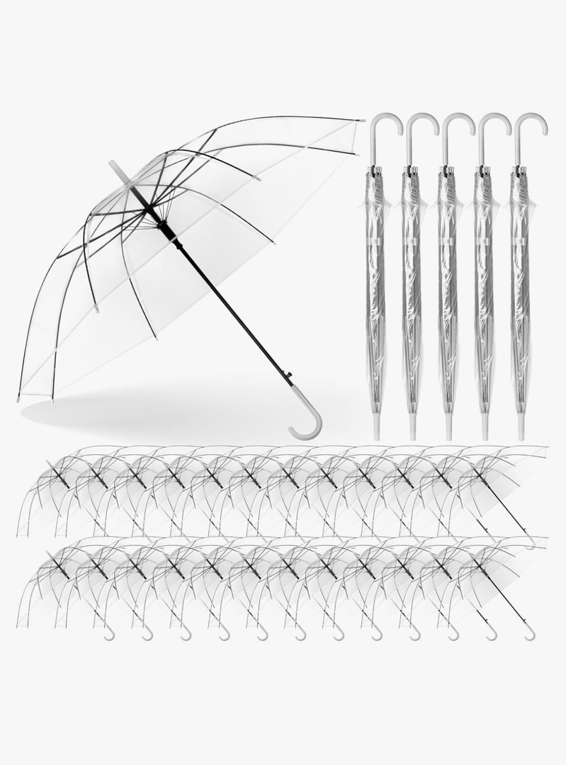 Reginary 30 Pieces Wedding Umbrellas Bulk Auto Open Stick Umbrellas with White European J Hook Handle Windproof Large Canopy Umbrella for Outdoor Wedding Bride Groom Photography Golf