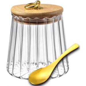 Viovian 34oz Vintage Glass Jar with Wood Lid and Spoon Glass Storage Canister Medium Clear Decoration Jars with Lids for Food Coffee Nut Cookie Candy Sugar 1000ml