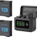 2 Pack Battery and Charger for GoPro Hero 13, 2100mAh Enduro Hero 13 Battery and Intelligent Two Way Charger Hub Triple Slot PD Fast Charging Case for Go Pro Hero 13 Black Accessories