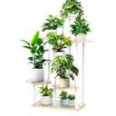 7 Tier Wood Tall Plant Stand Metal Rack Indoor, Multiple Flower Pot Holder Shelves Corner Rack, Planter Shelf Display Rack Storage Organizer for Patio Living Room Balcony Garden (White Oak)