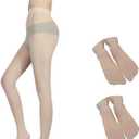 2 x 2-Pack Slightly Transparent Tights for girls, High Elasticity Sheen Glossy Anti-Slip for Work Dance Casual (Beige, S)