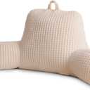 A Nice Night Reading Pillow Bed Wedge Large Adult Children Backrest with Arms Back Support for Sitting Up in Bed/Couch for Lounging Bedrest,Waffle Stereoscopic Design,Ivory