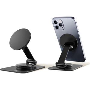 Magnetic Phone Stand Compatible with MagSafe for iPhone 16, Foldable Cell Phone Stand for Desk with 360Rotation Base, Compatible for MagSafe Case and iPhone 16 15 14 13 12 Series