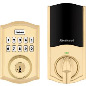 Kwikset HomeConnect 620 Z-Wave Long Range Enabled Keypad Smart Lock Convenient Keyless Entry, Customizable User Codes, Ring Alarm Compatible, Hub Required, Sold Separately Polished Brass Traditional