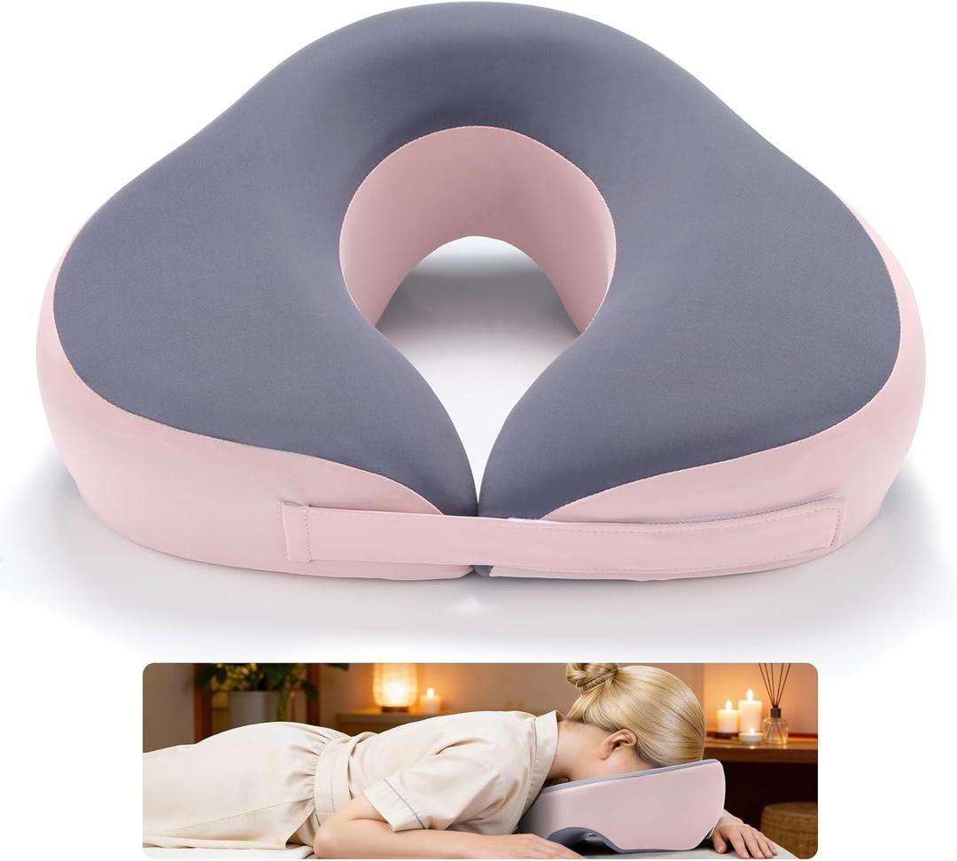 Face Down Pillow for Sleeping & Eye Surgery Recovery Bamboo Charcoal Memory Foam Prone Pillow with Adjustable Width & Triple Airflow Vents, Ergonomic Face Cradle for Vitrectomy, Massage
