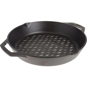 Lodge Pre-Seasoned Cast Iron Round Grilling Pan - Use on the Grill - Grilling Pan Designed to Protect Food from Falling Through the Grate - Cast Iron 12 Inch
