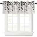 Anzona Curtain Valance 42" x 12", Grey Ombre Botanical Window Valances Rod Pocket Curtains Drapes, Watercolor Gray Pastoral Leaf Rustic Short Topper Curtain for Kitchen Cafe Living Room, 1 Panel
