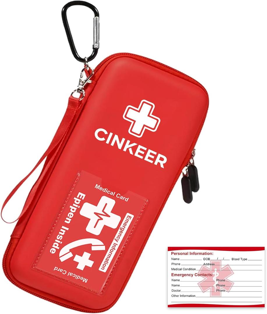 EpiPen Carry Case, Hard EVA Emergency Medical Bag for 2 EpiPens, Auvi-Q, Eye Drops, Inhaler, Allergy Medication & Diabetes Supply Durable Emergency Medical Pouch for Travel