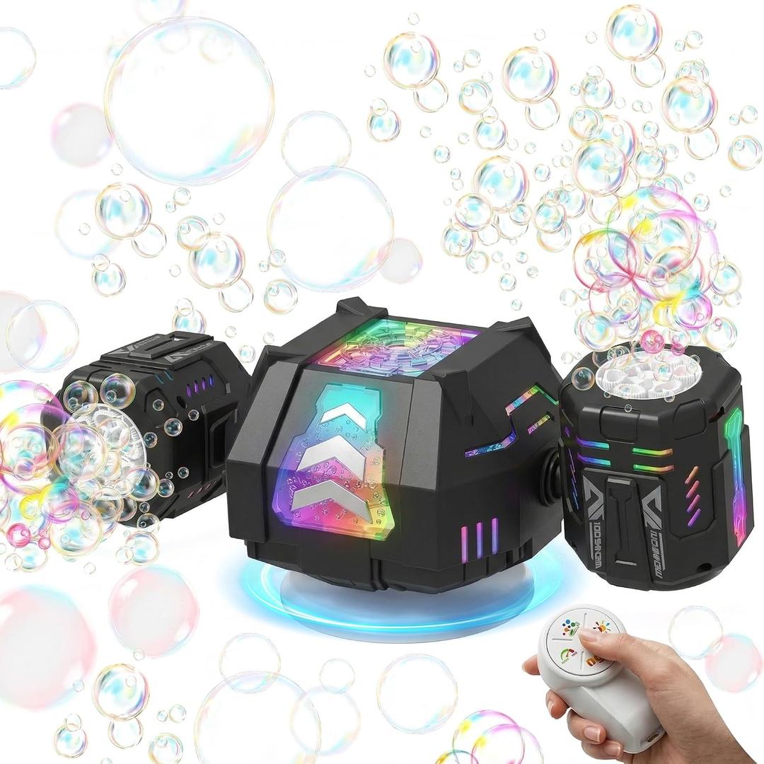 Bubble Machine, Rechargeable Dual-Nozzle Bubble Machine with Remote Control, 30000+ Bubbles Per Minute, RGB Lights, Bubble Machine for Kids, Weddings, Birthday Parties, Outdoor Activities