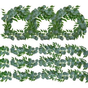 6 Pack Artificial Eucalyptus Garland with Willow Leaves, Each 6.5 Feet Faux Greenery Garland for Wedding Arch, Mirror DIY Garlands Decor