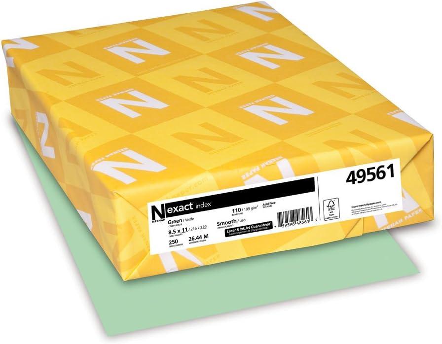 Neenah Paper Exact Index Card Stock, 110 lb Index Weight, 8.5 x 11, Green, 250/Pack