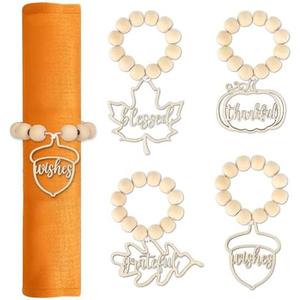 Thanksgiving Napkin Rings Set of 7 Wooden Napkin Rings Pumpkin Maple Leaf Decorations, Thanksgiving Napkins Decorations for Table Fall Dinner Wedding Holiday