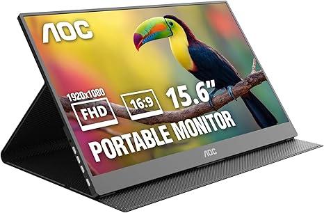 AOC 16T20 Portable Monitor 15.6" FHD 1080p IPS Display, USBC x2, Mini HDMI, Builtin Speakers, Travel Monitor with Smart Cover, Compatible with Laptops, MacBook, Gaming Console Ready