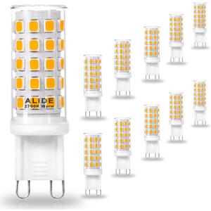 ALIDE G9 Led Bulbs 5W Replace 50 Watt 60 Watt Halogen Equivalent,2700K Soft Warm White, AC120V T4 G9 Bi-pin Led Bulbs for Chandelier Lighting,550LM,10Pack, Non-dimmable