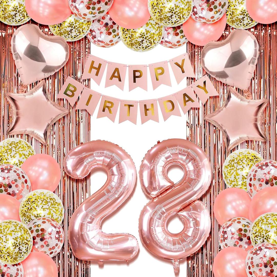 28th birthday decorations for her happy 28th birthday decorations for women 28 birthday decorations for women 28 year old girl birthday decorations Rose Gold twenty eight birthday Party Decor