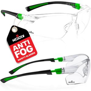 NoCry Clear Safety Glasses for Men and Women with Anti-Fog and Scratch Resistant Wrap Around Lenses, Adjustable Temples and Nose Pads  ANSI Z87 Certified Protective Eyewear with 100% UV Shielding (Black & Green)