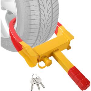 Wheel Clamp Lock | Heavy Duty Anti Theft Tire Lock, Adjustable Trailer Wheel Lock Universal Security Tire Lock with 3 Keys for Cars Trucks Trailers SUVs (Red)