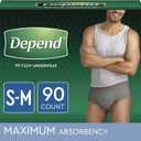 Depend FIT-FLEX Incontinence Underwear for Men, Maximum Absorbency, Disposable, S/M, Grey, (Packaging May Vary), 30 Count (Pack of 3)