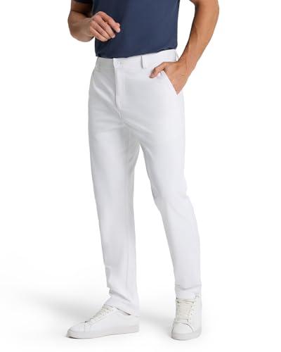 Mens White Pants, Classic Fit Stretch Work Dress Pants 30" Quick Dry Lightweight with Pockets White 18 × 32"