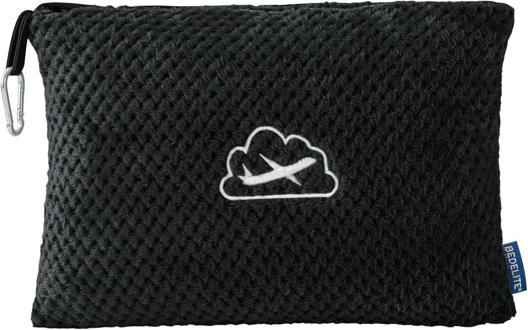BEDELITE Travel Blanket with Bag, Ultra-Soft Jacquard Fleece Blanket with Luggage Sleeve & Backpack Clip, Airplane Blanket Travel Essentials, Black