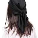 MEANBEAUTY Head Scarf for Women Like Silk Scarf Square Scarves Satin Bandanas Neck Scarfs 27.5 Inch with Gift Packed (Black)