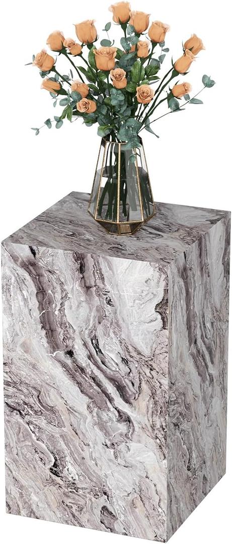 Modern Marble Side Table, 20" Small Square End Table for Living Room, Bedroom, Exhibition Hall, Suitable for Displaying Vases, Statues, Table Lamps, etc.(MAXCAP: 90 Lbs) Venice Brown, Medium