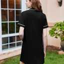 Ekouaer Nightgowns for Women Button Down Sleepshirt Short Sleeve Nightshirt Boyfriend Pajamas V Neck Nightdress  (Black, M)
