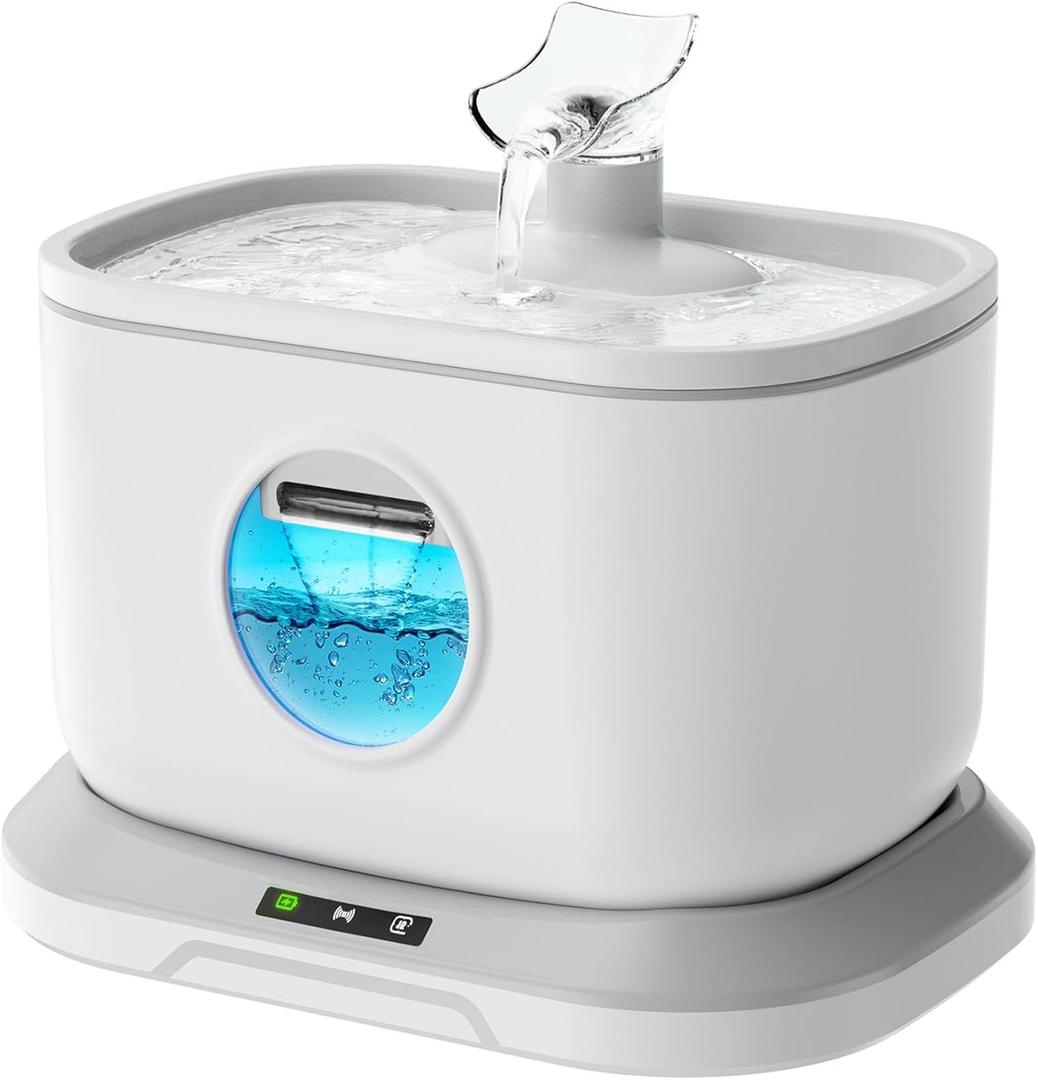 2.5l/84oz Cat Water Fountain, 6.5ft Radar Sensing Cordless Pet Fountain Battery Operated, Wireless Pump Auto Shut Off, 7-Layer Filtration Automatic Cat Fountains for Drinking, White
