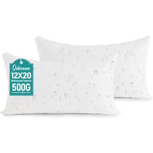 Oubonun 12x20 Outdoor Pillow Inserts (Pack of 2) - Square Waterproof Throw Pillow - Decorative Throw Pillows Insert for Couch Sofa Bed Patio Furniture - White Pillows