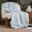 Goqan Throw Blanket 55x60 – 100% Turkish Cotton 4 Layer Boho Muslin Blanket for Adults, Four Season Blanket Lightweight and Thin, Soft, Breathable for Bed, Couch, Picnic - Aqua Green