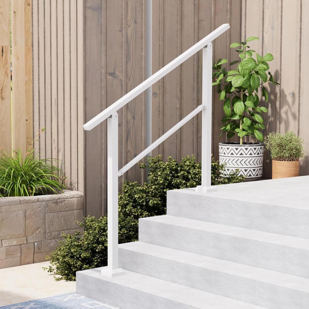 Hand Rails for Outdoor Steps,3-4 Step Railing for Stairs,Adjustable Porch Railing,Hand Rails for Seniors,Outdoor Deck Handrails for Exterior Steps,White