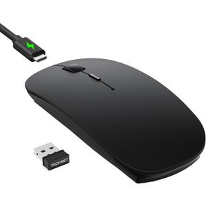 TECKNET Bluetooth Wireless Mouse for Laptop, Rechargeable Silent Computer Mouse, 3 Device Simultaneous (Bluetooth 5.2/3.0 and 2.4G USB Receiver), 6 Adjustable DPI for iPad, MacBook, Desktop, Android (black)