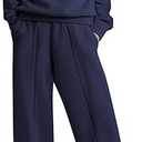 Aleumdr Two Piece Outfit Sweatsuit Wide Leg Sweatpant Lounge Matching Sets Fleece Womens Lounge Set Half Zip Sweatshirt Oversized Pullover Tracksuit 2025 Fall Travel Clothing Blue Large